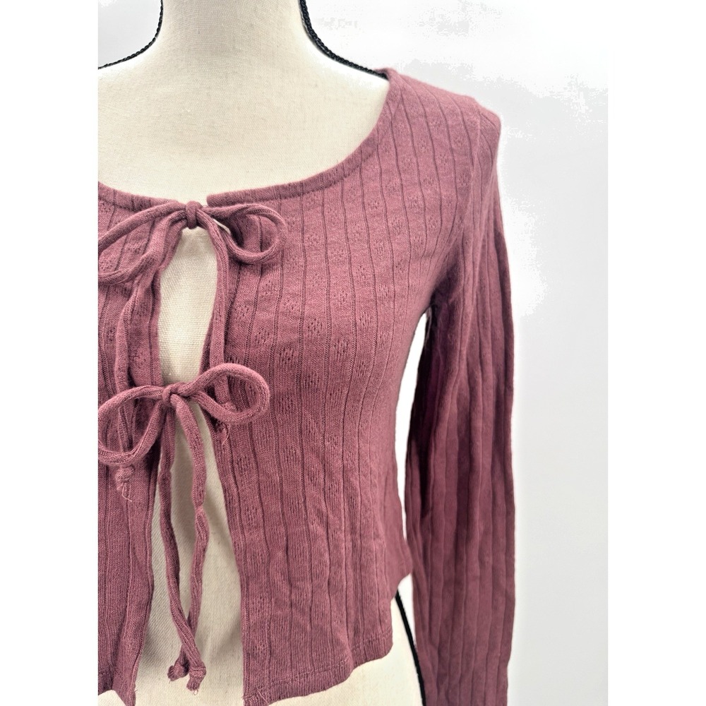 Nobo Medium Mauve Bow Tie front Cardigan Cropped Layers Cottage Bohemian Prairie